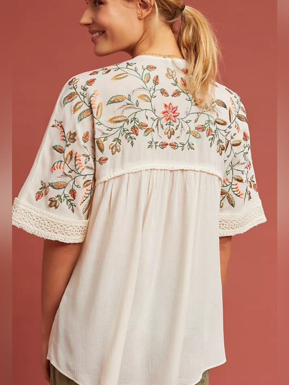 Ranna Gill Anthropologie Jumel Embroidered Top S Small Boho Floral Peasant Blous - Picture 3 of 9